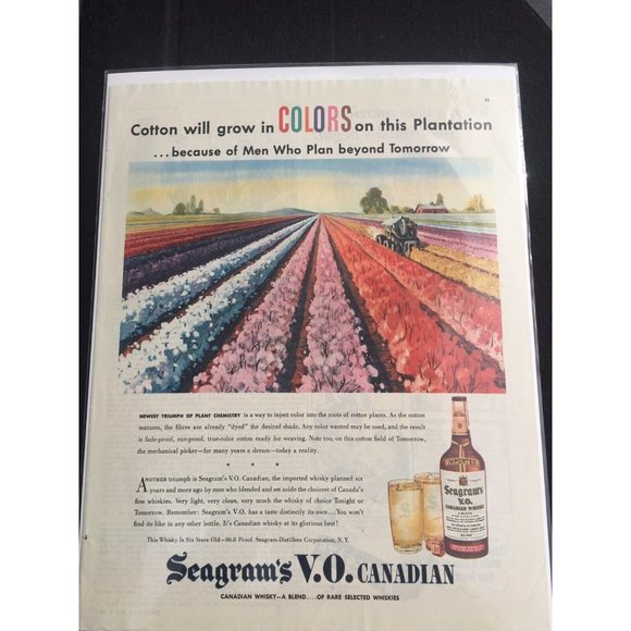 1946 Seagram's V.O. Canadian Whiskey Cotton Fields Color Plantation Print Ad - Picture 1 of 4